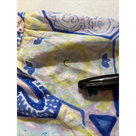 Talbots Coastal Colorful Peasant Blouse Blue Floral Patchwork 3/4 Sleeve SZ LP - Picture 6 of 6